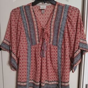 Knox Rose Red and Blue Patterned Blouse